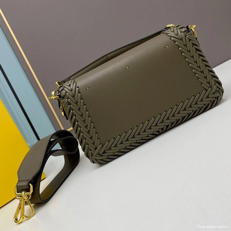 Affordable HOT Medium Baguette Leather Fendi Bag Stitching In Green 0803